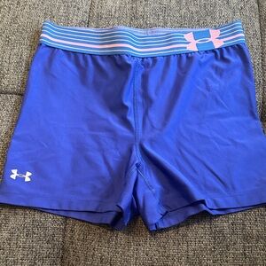 Size Small Under Armour Compression Shorts Running HeatGear Blue with Pink